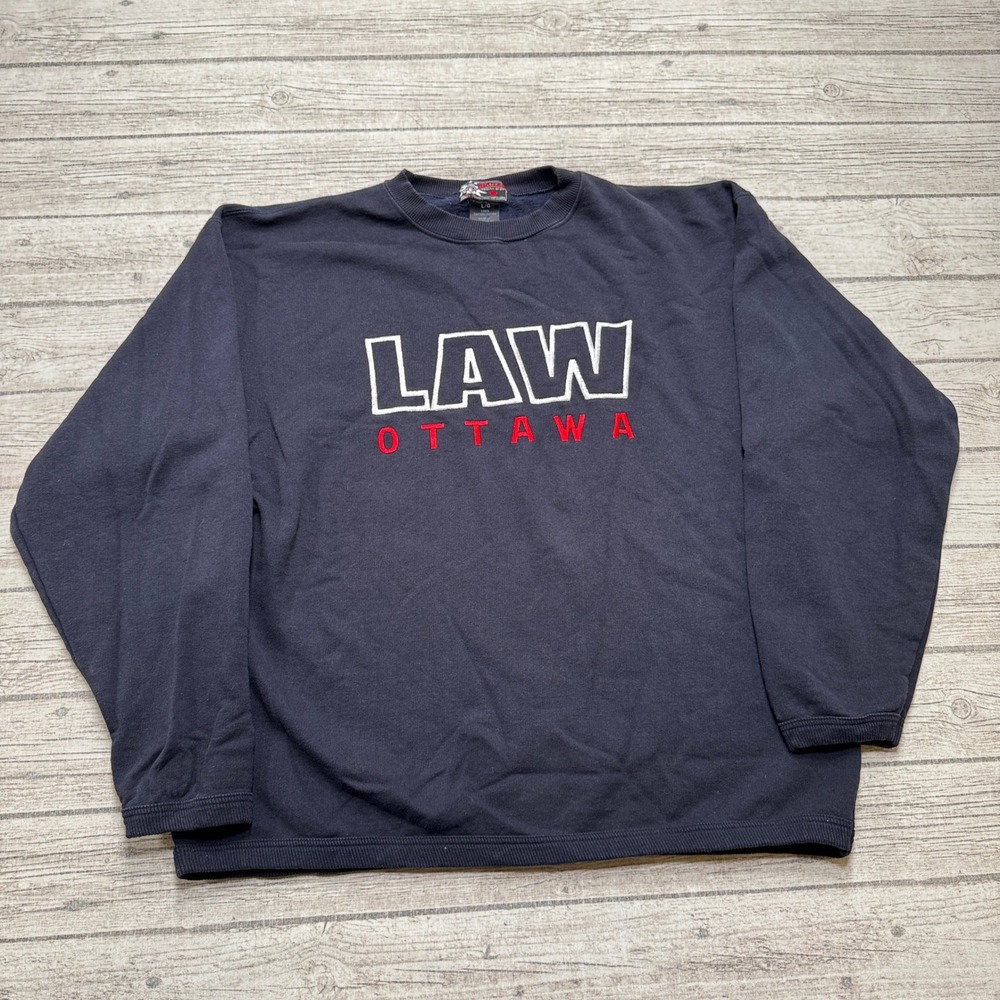 Vintage Ottawa Law Sweatshirt Men's L Navy Blue Cotton Pullover Varsity Canada